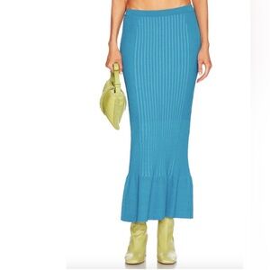 Simon Miller Lottie Skirt Size Small NWT Rib Knit Midi Flare Skirt Blue